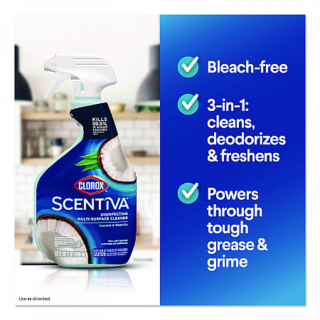 Scentiva Disinfecting Multi-Surface Cleaner, Bleach Free, Coconut and Waterlily Scent, 32 oz Spray Bottle, 9/Carton (60521CT)