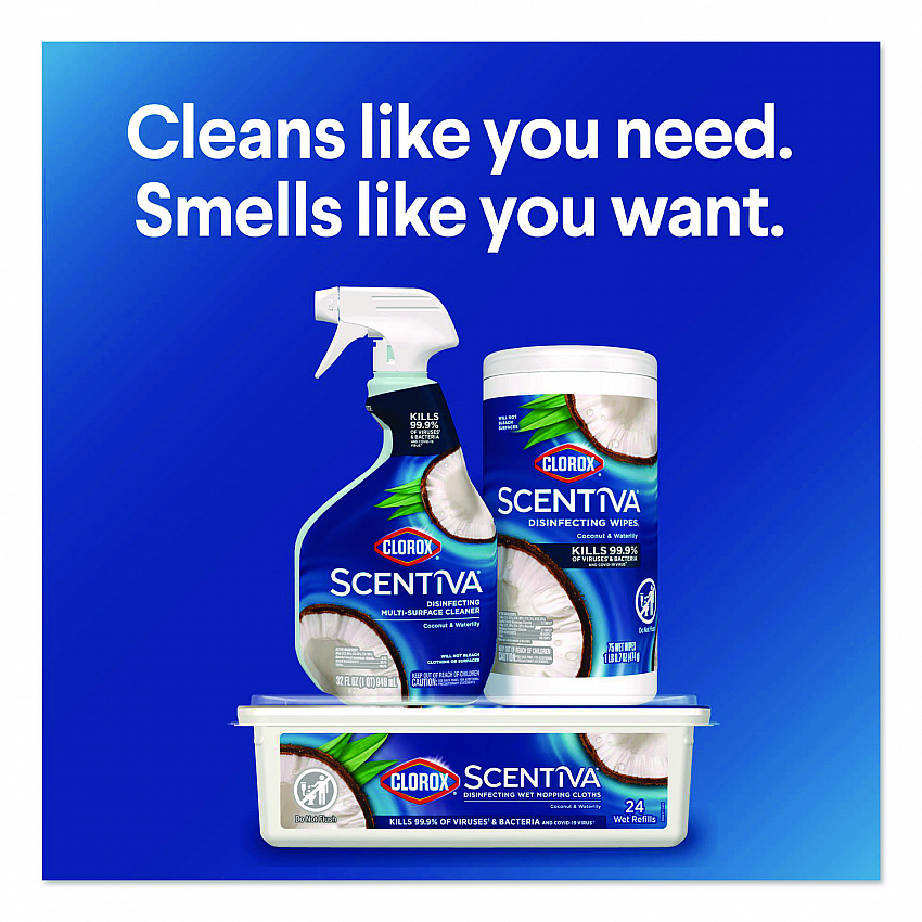 Scentiva Disinfecting Multi-Surface Cleaner, Bleach Free, Coconut and Waterlily Scent, 32 oz Spray Bottle, 9/Carton (60521CT)