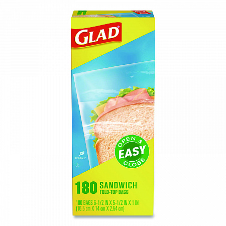 Fold Top Food Storage Plastic Sandwich Bags, 6.5 x 5.5, Clear, 180 Bags/Box, 12 Boxes/Carton (60771)