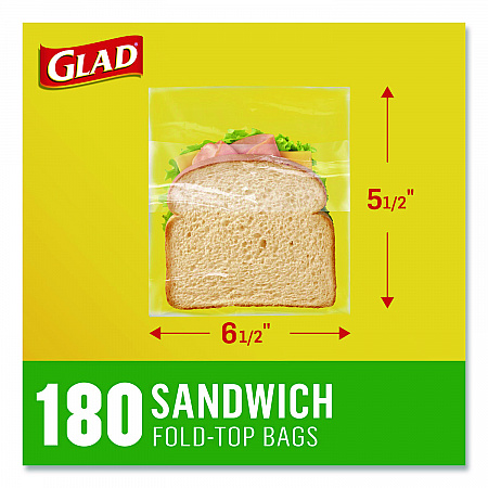 Fold Top Food Storage Plastic Sandwich Bags, 6.5 x 5.5, Clear, 180 Bags/Box, 12 Boxes/Carton (60771)