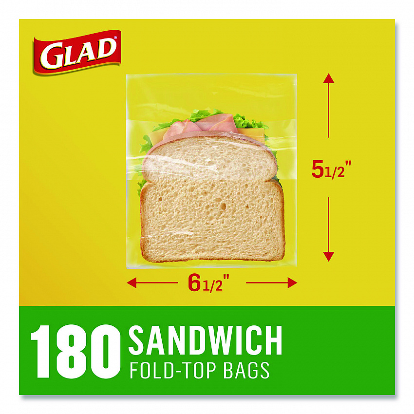 Fold Top Food Storage Plastic Sandwich Bags, 6.5 x 5.5, Clear, 180 Bags/Box, 12 Boxes/Carton (60771)