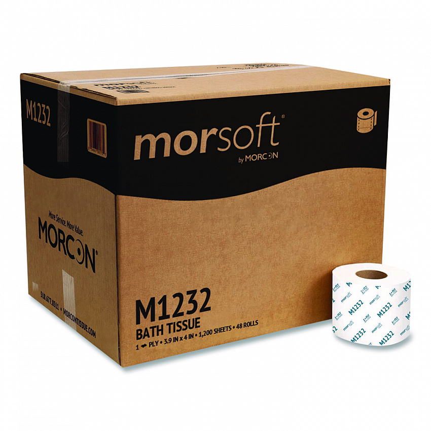 Morsoft Controlled Bath Tissue, Septic Safe, 1-Ply, White, 1,200 Sheets/Roll, 48 Rolls/Carton (M1232)