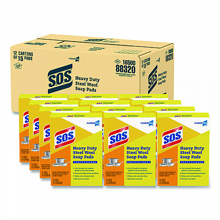 Steel Wool Soap Pads, 2.4 x 3, Steel, 15 Pads/Box, 12 Boxes/Carton (88320CT)