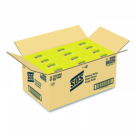 Steel Wool Soap Pads, 2.4 x 3, Steel, 15 Pads/Box, 12 Boxes/Carton (88320CT)