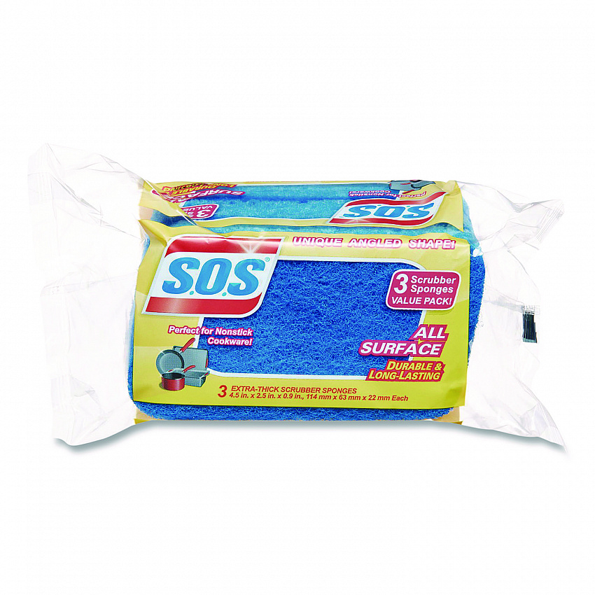 All Surface Scrubber Sponge, 2.5 x 4.5, 0.9" Thick, Dark Blue/Light Blue, 3/Pack, 8 Packs/Carton (91028CT)