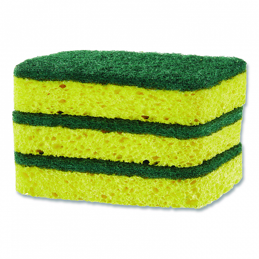 Heavy Duty Scrubber Sponge, 2.5 x 4.5, 0.9" Thick, Yellow/Green, 3/Pack, 8 Packs/Carton (91029CT)
