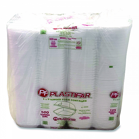 Foam Hinged Lid Containers, 6 x 6 x 3, White, Foam, 500/Carton (12175)