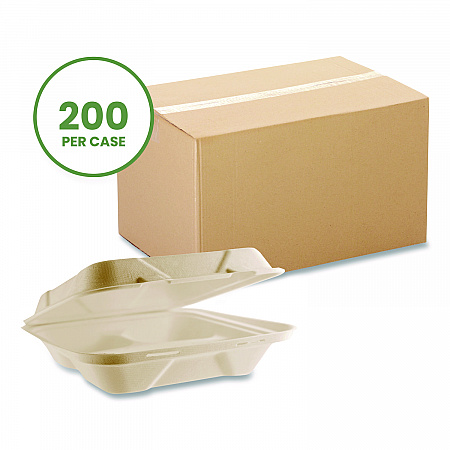 Nourish Molded Fiber Takeout Containers, Compostable, 3 Compartments, 9 x 9 x 3, White, Sugarcane, 200/Carton (VWHC93NFA)