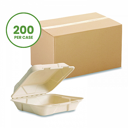 Nourish Molded Fiber Takeout Containers, Compostable, 9 x 9 x 3, Natural, Sugarcane, 200/Carton (VWHC91NFA)