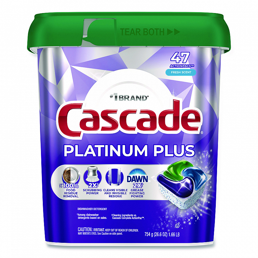Platinum Plus ActionPacs Dishwasher Detergent Pods, Fresh Scent, 26.6 oz Tub, 47/Tub, 3 Tubs/Carton (15789CT)