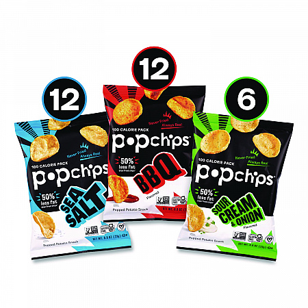 Potato Chips, Variety Pack, Barbeque, Sea Salt, Sour Cream and Onion, 0.8 oz Bag, 30/Pack (22001998)