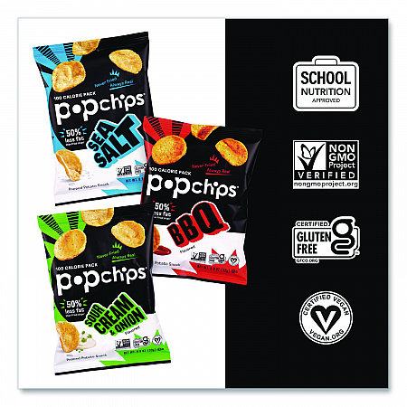 Potato Chips, Variety Pack, Barbeque, Sea Salt, Sour Cream and Onion, 0.8 oz Bag, 30/Pack (22001998)