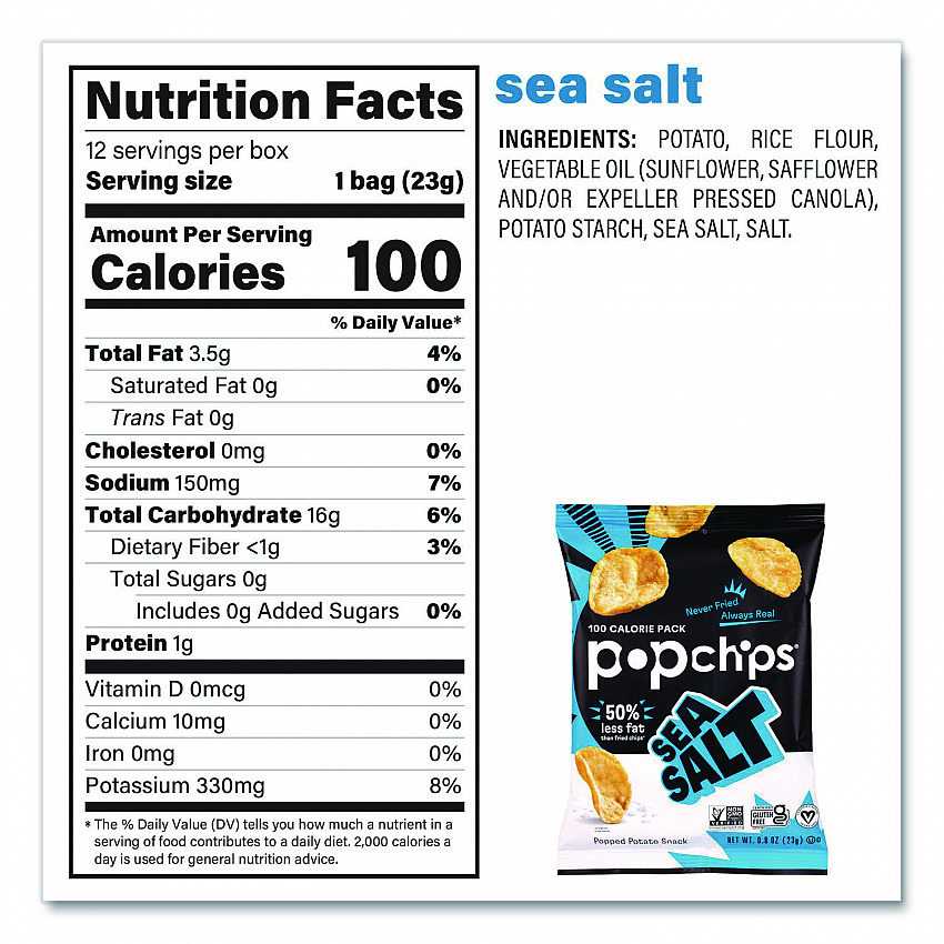 Potato Chips, Variety Pack, Barbeque, Sea Salt, Sour Cream and Onion, 0.8 oz Bag, 30/Pack (22001998)
