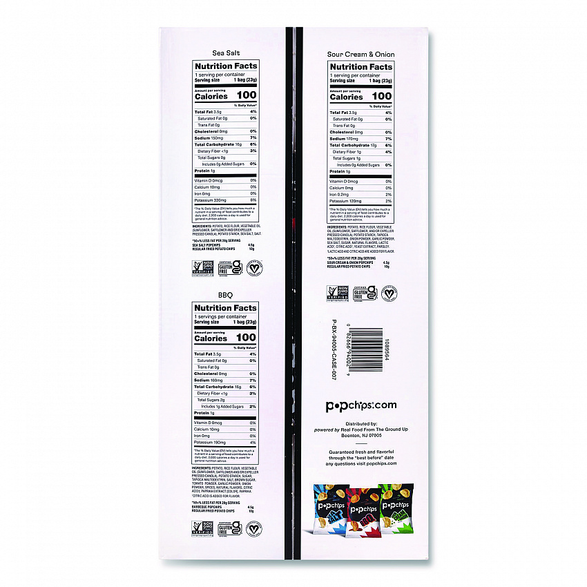 Potato Chips, Variety Pack, Barbeque, Sea Salt, Sour Cream and Onion, 0.8 oz Bag, 30/Pack (22001998)