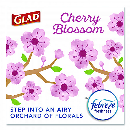 OdorShield Small Drawstring Trash Bags, 4 gal, Cherry Blossom Scent, 0.5 mil, 18