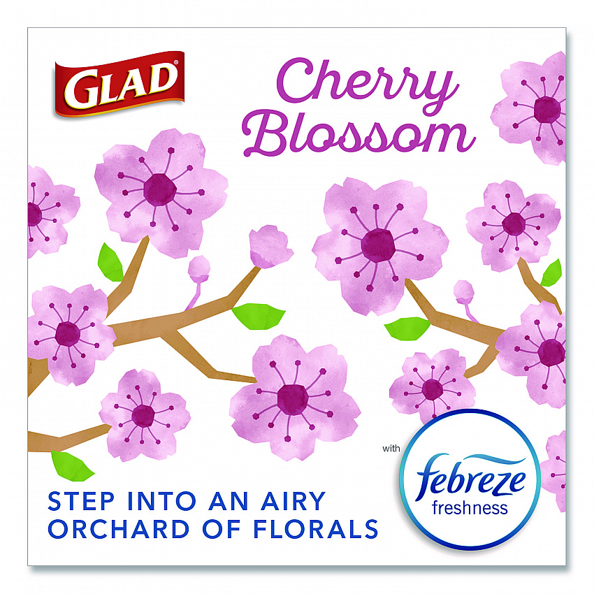 OdorShield Small Drawstring Trash Bags, 4 gal, Cherry Blossom Scent, 0.5 mil, 18" x 17", Pink, 34/Box (79274)