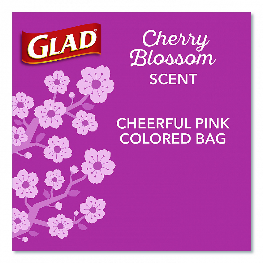 OdorShield Small Drawstring Trash Bags, 4 gal, Cherry Blossom Scent, 0.5 mil, 18" x 17", Pink, 34/Box (79274)