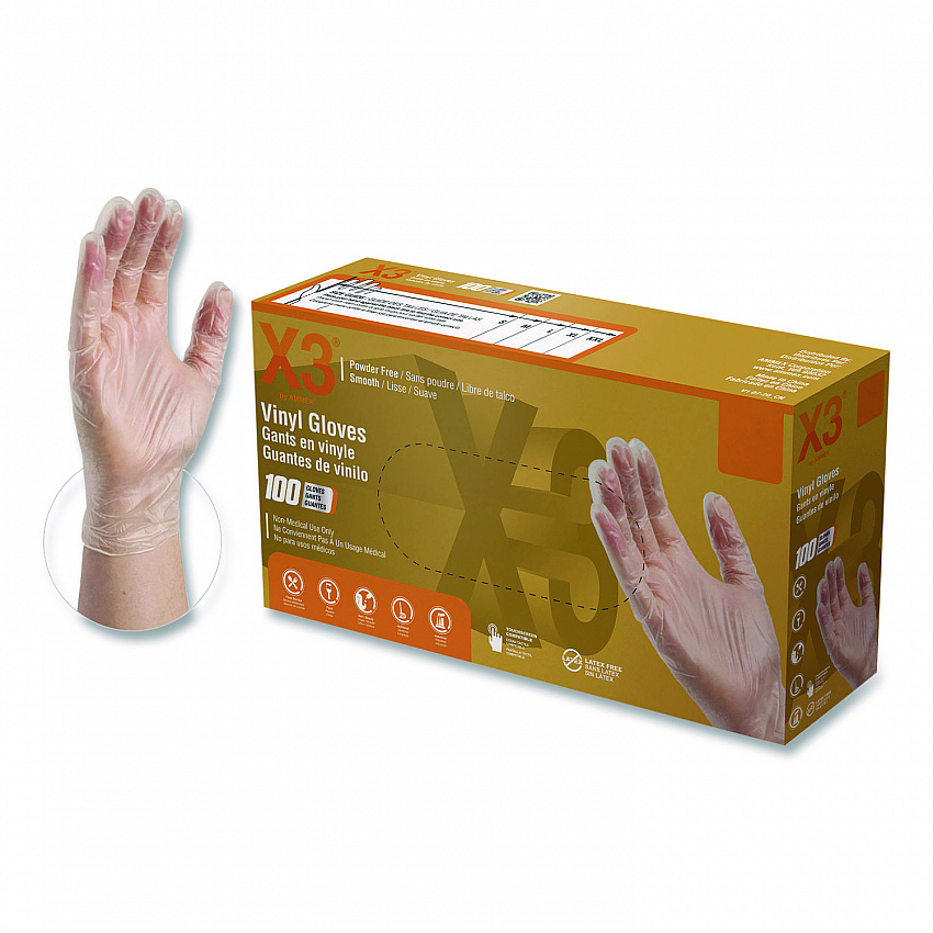 Industrial Vinyl Gloves, Powder-Free, Small, 3 mil Thick, 9.5" Long, Clear, 100/Box (GPX342100BX)