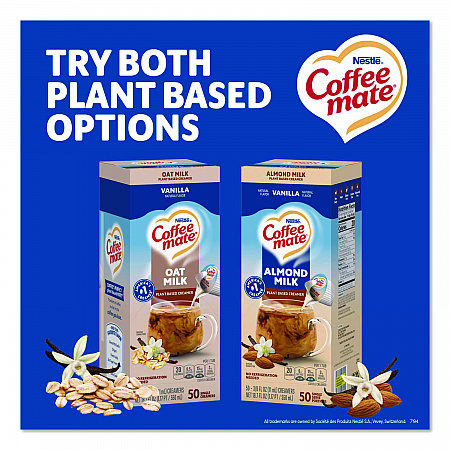 Plant-Based Almond Milk Non-Dairy Liquid Creamer Singles, Natural Vanilla, 0.38 oz Mini Cups, 50/Box (42258BX)