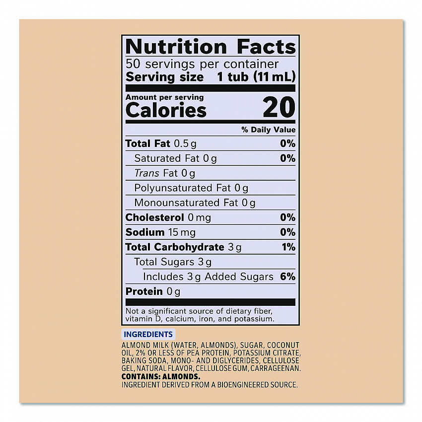 Plant-Based Almond Milk Non-Dairy Liquid Creamer Singles, Natural Vanilla, 0.38 oz Mini Cups, 50/Box (42258BX)
