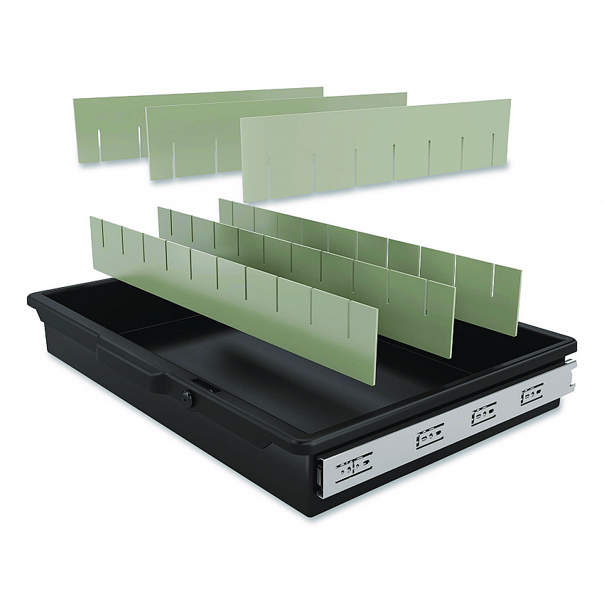 Lockable Slide Drawer with Dividers for Suncast Commercial Full-Size Housekeeping Carts HKC1000/HKC2000, Plastic, Black (HKCDRW2)