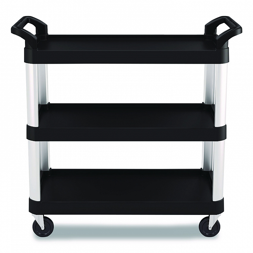 Three-Shelf Service Cart, Metal/Plastic, 3 Shelves, 300 lb Capacity, 20" x 39.85" x 38.17", Black (RC2040)