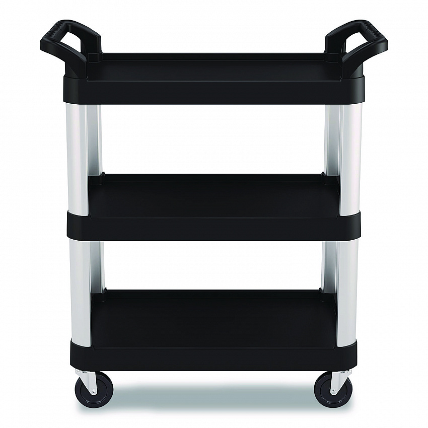 Three-Shelf Service Cart, Metal/Plastic, 3 Shelves, 300 lb Capacity, 20" x 34" x 37.92", Black (RC2030)