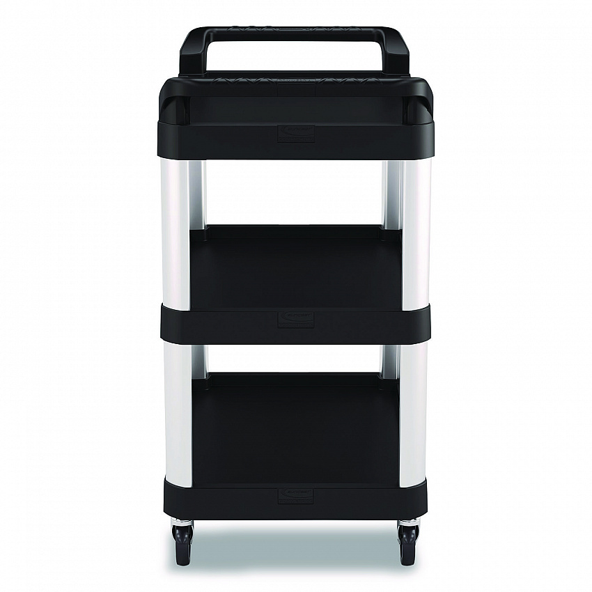 Three-Shelf Service Cart, Metal/Plastic, 3 Shelves, 300 lb Capacity, 20" x 34" x 37.92", Black (RC2030)