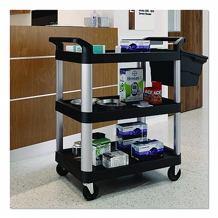 Three-Shelf Service Cart, Metal/Plastic, 3 Shelves, 300 lb Capacity, 20