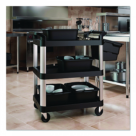 Three-Shelf Service Cart, Metal/Plastic, 3 Shelves, 300 lb Capacity, 20