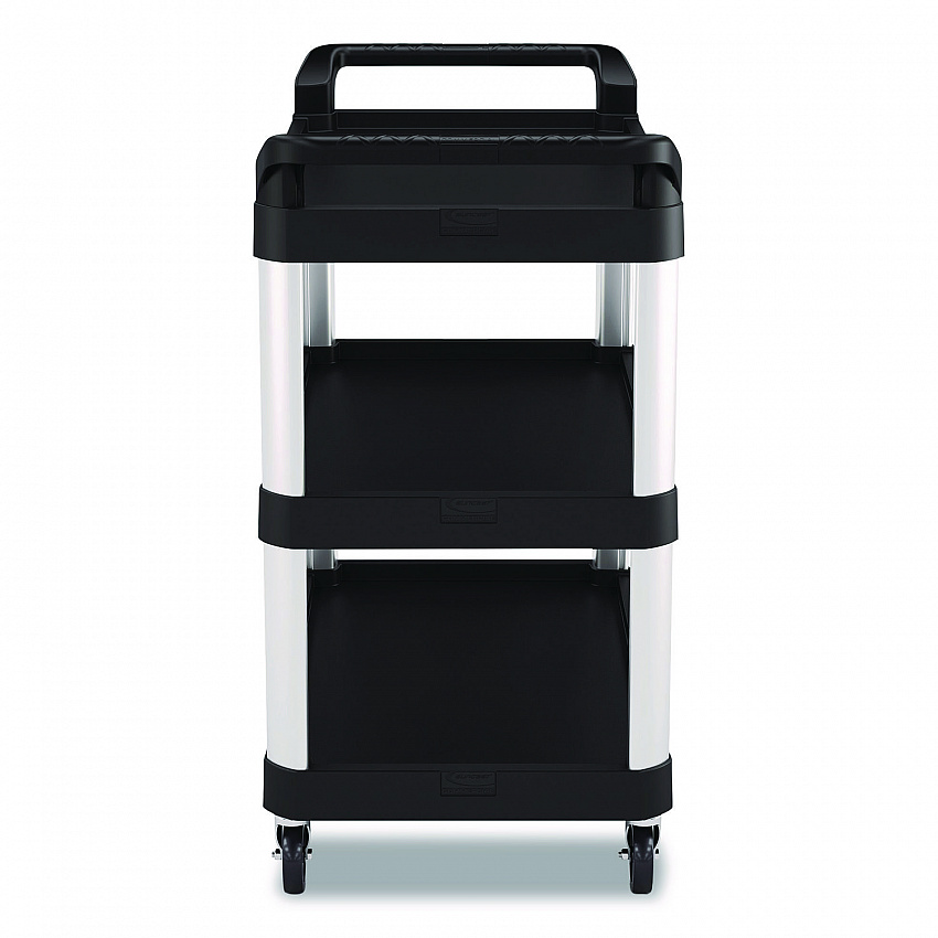 Three-Shelf Service Cart, Metal/Plastic, 3 Shelves, 300 lb Capacity, 20" x 39.85" x 38.17", Black (RC2040)