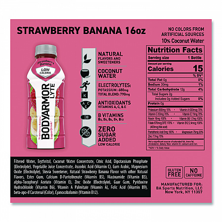 LYTE Sports Drink, Strawberry Banana, 16 oz Bottle, 12/Pack (411896)