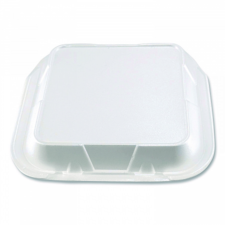 Foam Hinged Lid Containers, 3-Compartment, 9 x 9 x 3, White, Foam, 200/Carton (12083)