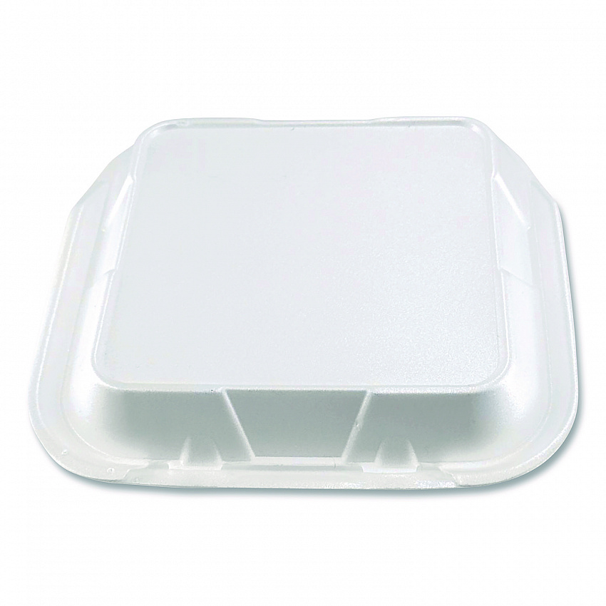 Foam Hinged Lid Containers, 3-Compartment, 9 x 9 x 3, White, Foam, 200/Carton (12083)