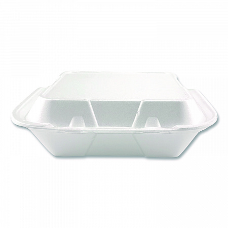 Foam Hinged Lid Containers, 3-Compartment, 9 x 9 x 3, White, Foam, 200/Carton (12083)