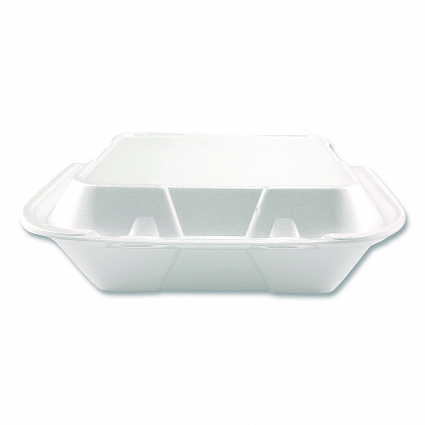 Foam Hinged Lid Containers, 3-Compartment, 9 x 9 x 3, White, Foam, 200/Carton (12083)
