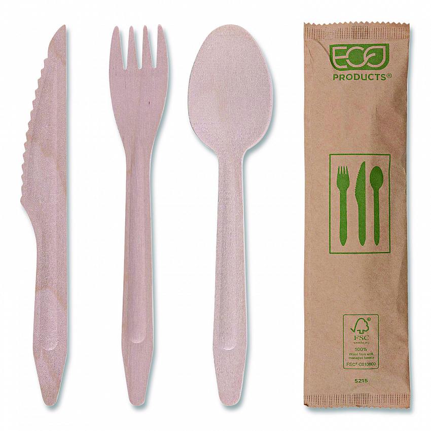 Wood Cutlery, General Purpose, Fork/Knife/Napkin/Spoon, Natural, 500/Carton (EPS215)