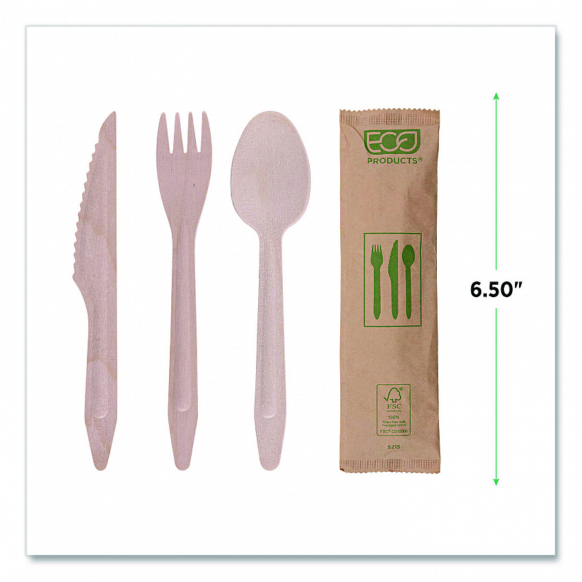 Wood Cutlery, General Purpose, Fork/Knife/Napkin/Spoon, Natural, 500/Carton (EPS215)