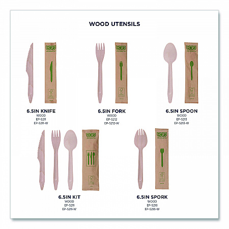 Wood Cutlery, General Purpose, Fork/Knife/Napkin/Spoon, Natural, 500/Carton (EPS215)