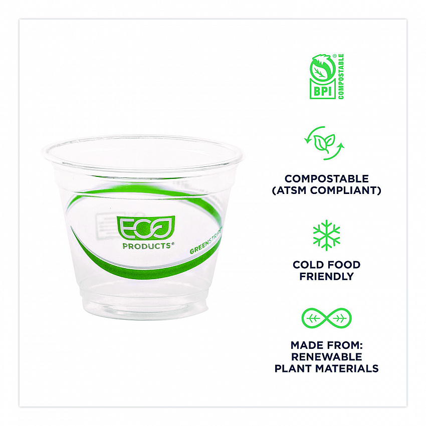 GreenStripe Renewable and Compostable Cold Cups, 9 oz, Plastic, Clear, 50/Pack, 20 Packs/Carton (EPCC9SGS)