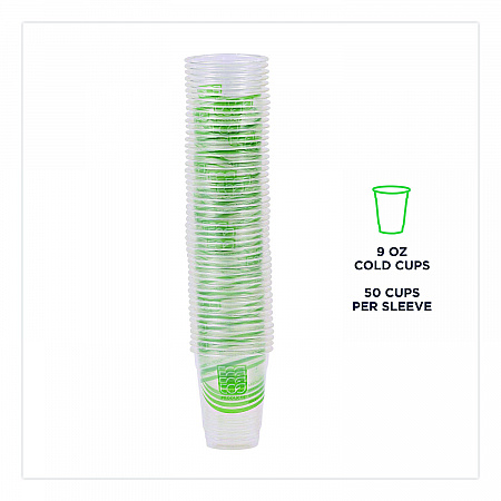 GreenStripe Renewable and Compostable Cold Cups, 9 oz, Plastic, Clear, 50/Pack, 20 Packs/Carton (EPCC9SGS)