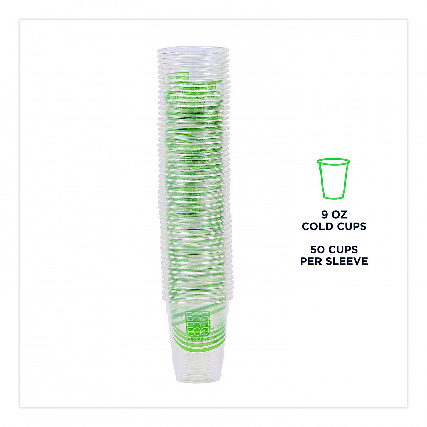 GreenStripe Renewable and Compostable Cold Cups, 9 oz, Plastic, Clear, 50/Pack, 20 Packs/Carton (EPCC9SGS)