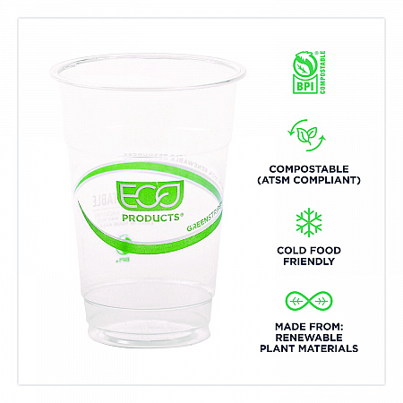 GreenStripe PLA Cold Cups, 10 oz, Plastic, Clear, 1,000/Carton (EPCC10GS)