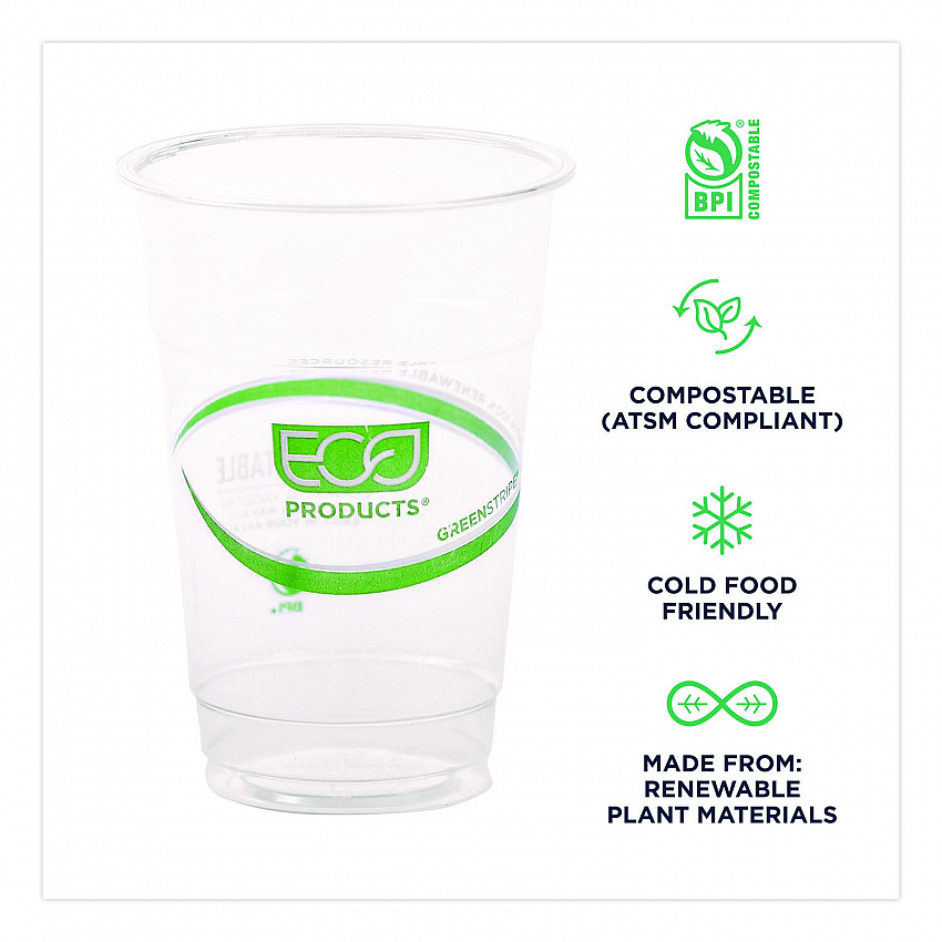 GreenStripe PLA Cold Cups, 10 oz, Plastic, Clear, 1,000/Carton (EPCC10GS)