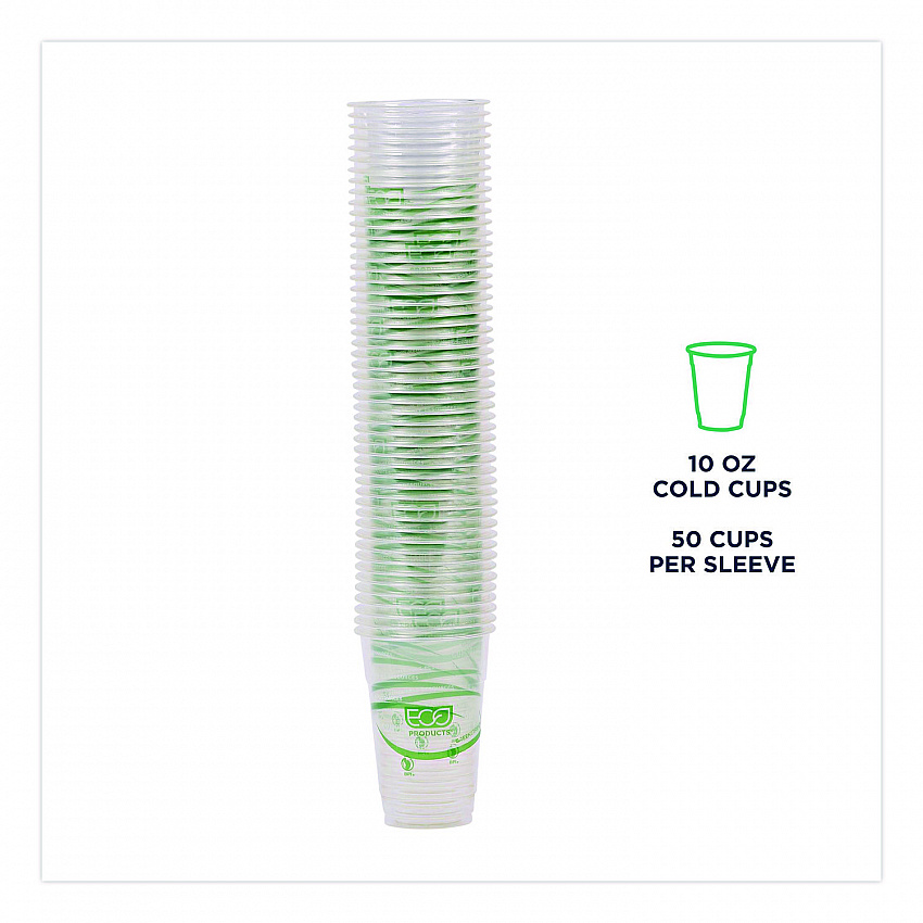 GreenStripe PLA Cold Cups, 10 oz, Plastic, Clear, 1,000/Carton (EPCC10GS)