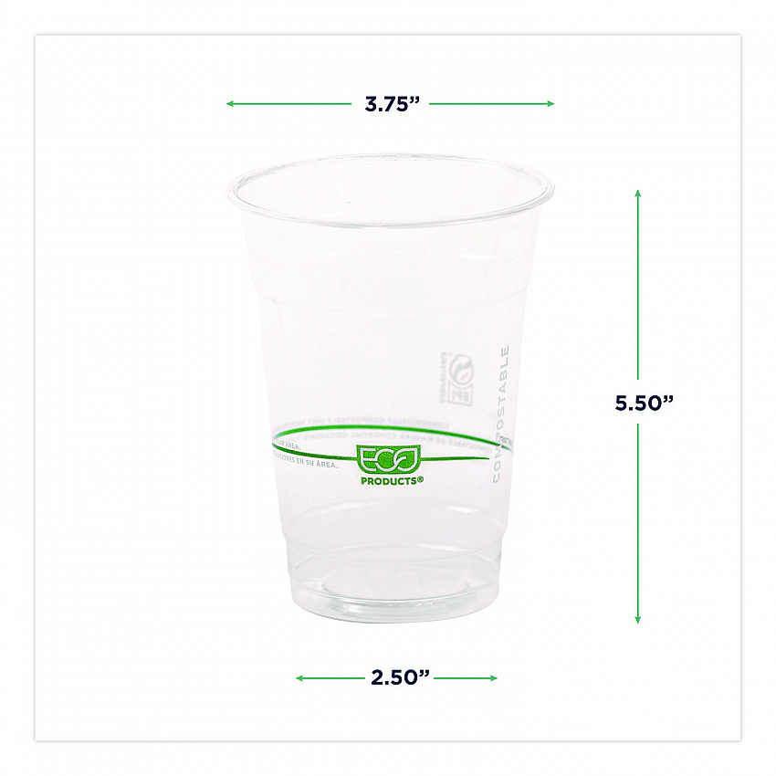 GreenStripe Renewable and Compostable Cold Cups Convenience Pack, 16 oz, Plastic, Clear, 50/Pack (EPCC16GSPK)