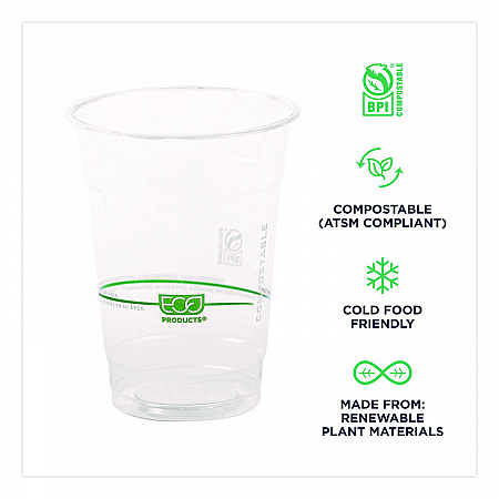 GreenStripe Renewable and Compostable Cold Cups Convenience Pack, 16 oz, Plastic, Clear, 50/Pack (EPCC16GSPK)