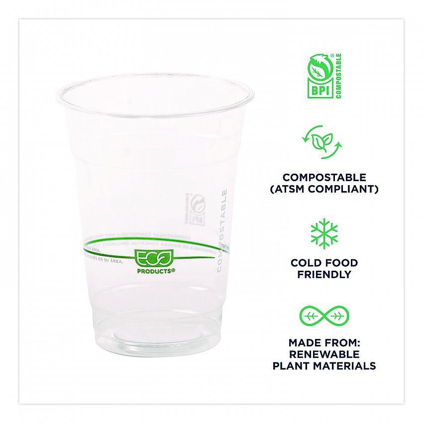 GreenStripe Renewable and Compostable Cold Cups Convenience Pack, 16 oz, Plastic, Clear, 50/Pack (EPCC16GSPK)