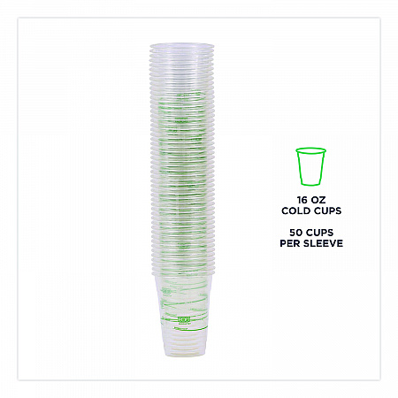 GreenStripe Renewable and Compostable Cold Cups Convenience Pack, 16 oz, Plastic, Clear, 50/Pack (EPCC16GSPK)