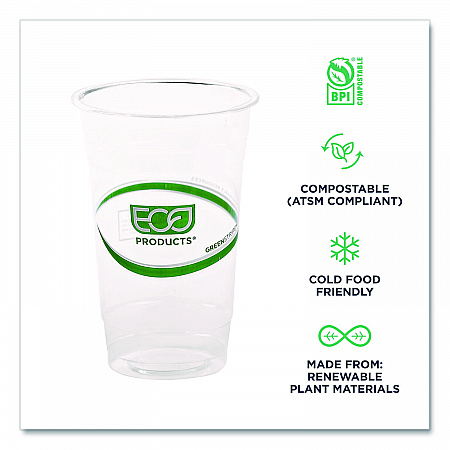 GreenStripe Renewable and Compostable Cold Cups, 20 oz, Plastic, Clear, 50/Pack, 20 Packs/Carton (EPCC20GS)